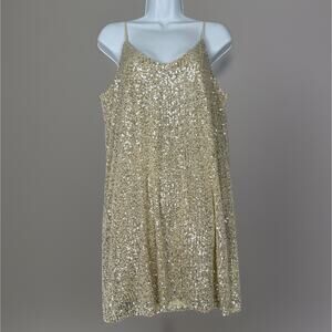 Luca & Grae Womens Dress Large Silver Sequin Mini Slip Cocktail Sparkly Party